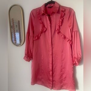 TOPSHOP Bright Pink Coral Silky satin Barbie Cowgirl Dress